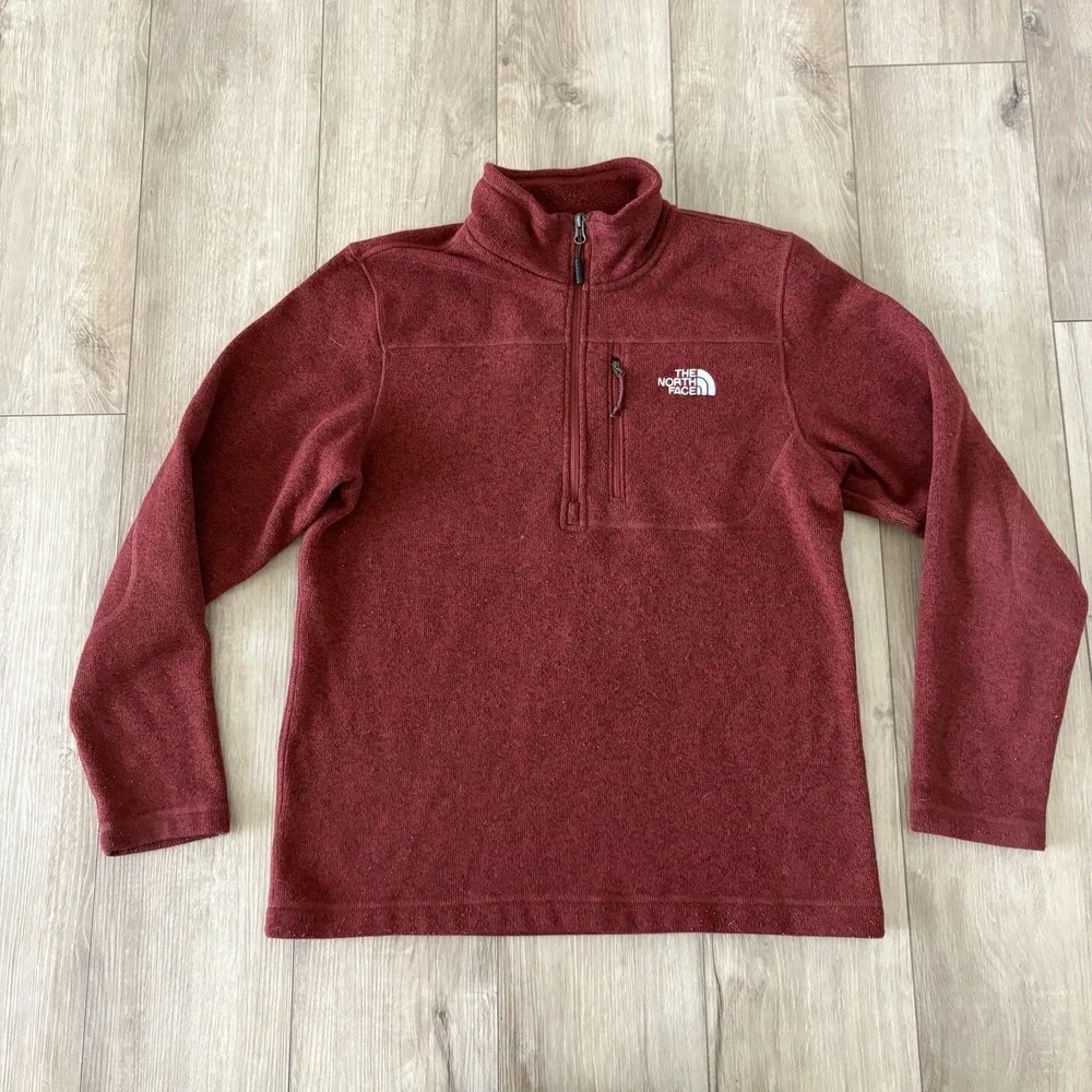 The North Face Mens 1/4 Quarter Zip Textured Long Sleeve Fleece Red Size Medium